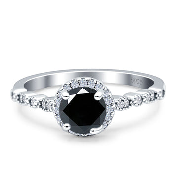 Halo Round Engagement Ring Simulated Black 925 Sterling Silver Wholesale